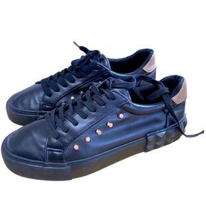 Black Leather Sneakers with Gold Studded Accents